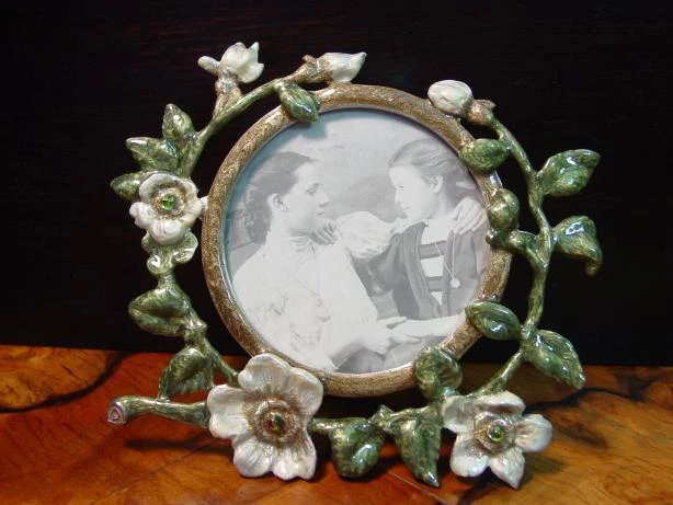 Enamel Pewter CHERRY BLOSSOMS Picture Frame ~ BEAUTIFUL