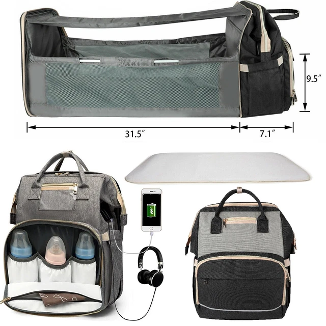Foldbale Diaper Bag 3 in 1 Baby Bed Portable Bassinet Backpack W/ 31.5" Crib+Mat