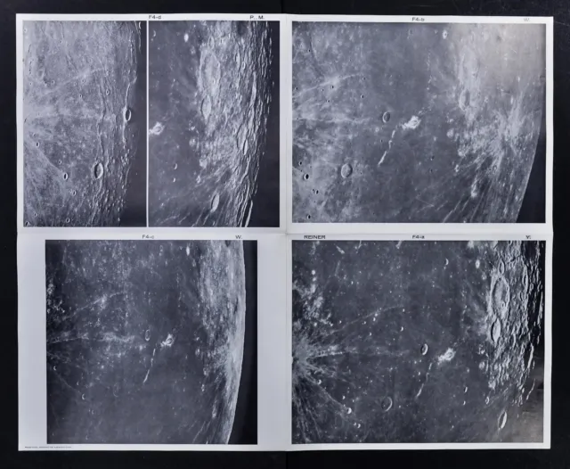 1960 Photographic Lunar Moon Map - 4 Photo Set - Field Reiner F4 Surface Craters