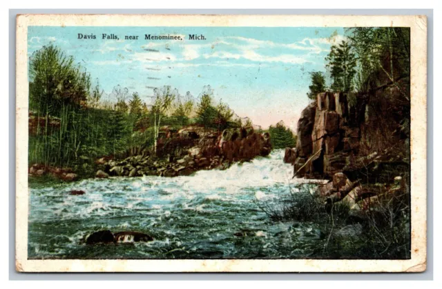 Menominee, MI Michigan, Davis Falls Postcard Posted Green Bay, WI 1930