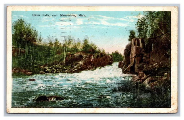 Menominee, MI Michigan, Davis Falls Postcard Posted Green Bay, WI 1930
