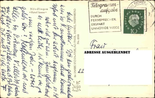 NÖRDLINGEN 1961 alte Postkarte Partie am Hotel Sonne s/w Zweibild-Ansichtskarte 2