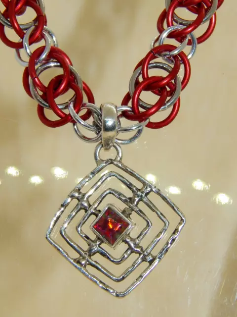 HAND-MADE CHAIN MAILLE & lovely, created .925 SS Fire Opal Pendant ...