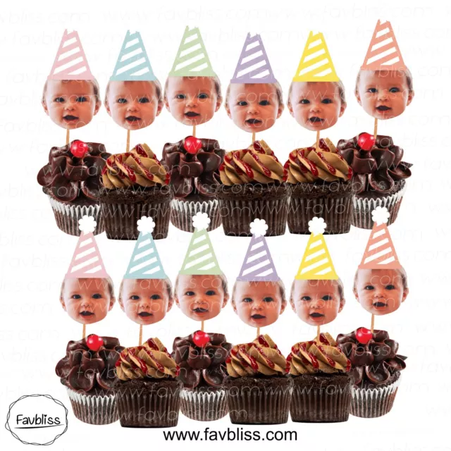pastel custom face cupcake topper / cake deco party -  single sided