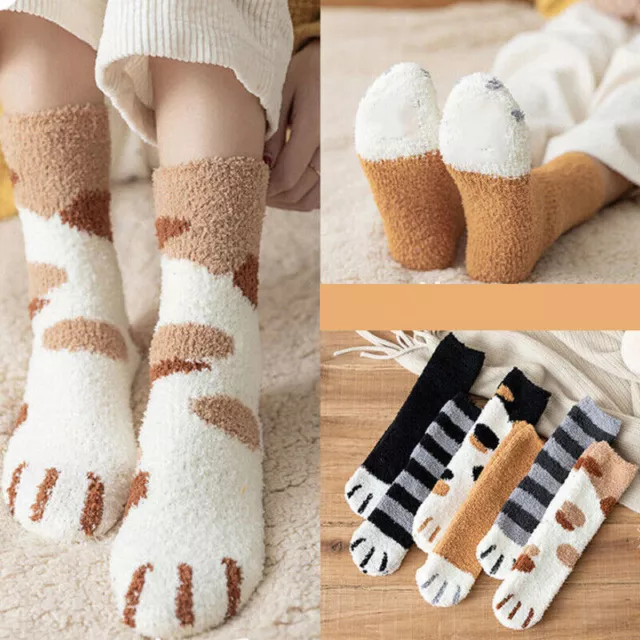 Chaussettes chaudes d'hiver pour femmes et filles, pattes de chat,...