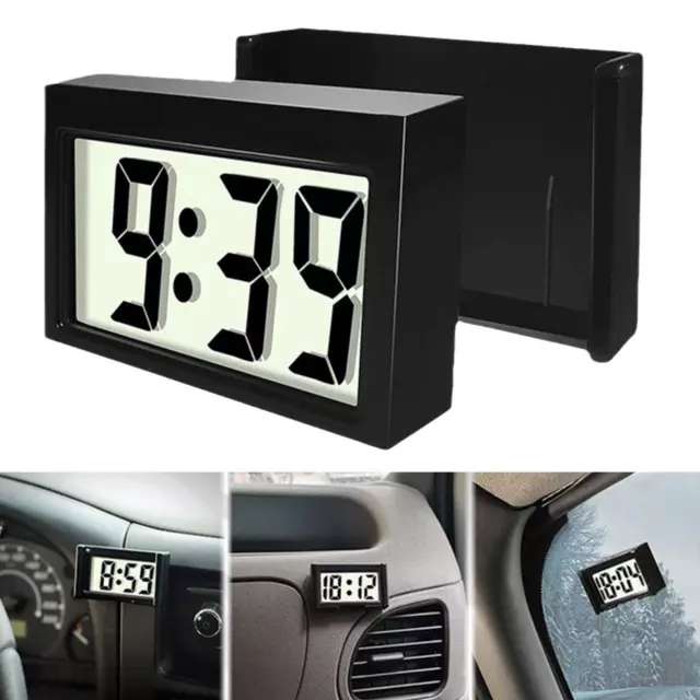 Mini LCD Screen Digital Clock Self-Adhesive Interior Car Auto Desk Dashboard