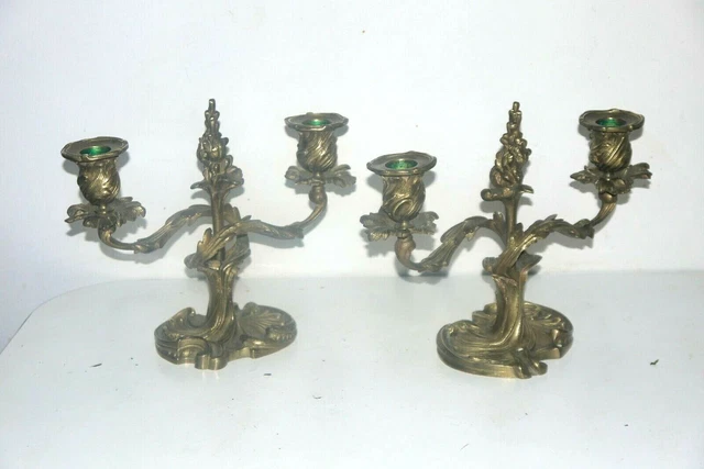 Paire De Chandeliers Style Rocaille ... Louis Xv ... En Bronze