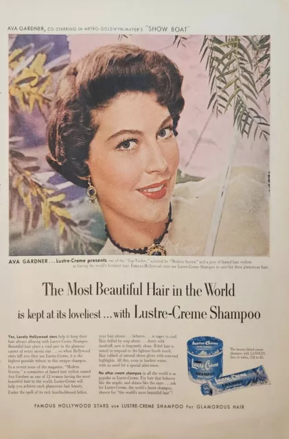 1951 Lustre Creme Shampoo Lanolin Vintage ad Ava Gardner