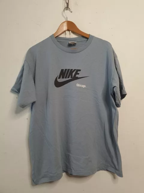 vintage nike shirt mens size large blue chicago 90s y2k red swoosh tag
