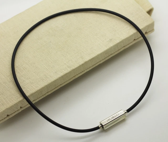 Vintage MOVADO Sterling Silver Black Rubber Cord Necklace 18" Vintage MOVADO Sterling Silver Black Rubber Cord Necklace 18"