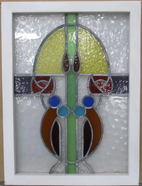 MIDSIZE OLD ENGLISH LEADED STAINED GLASS WINDOW Abstract Floral 19" x 25.5"