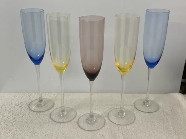 Lenox Crystal  --  Gems - Color  --   Champagne Flutes  (5)
