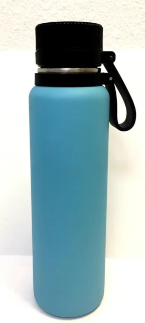 Vacuum-Insulated Stainless Steel Blue Water Bottle with Strap 24 oz