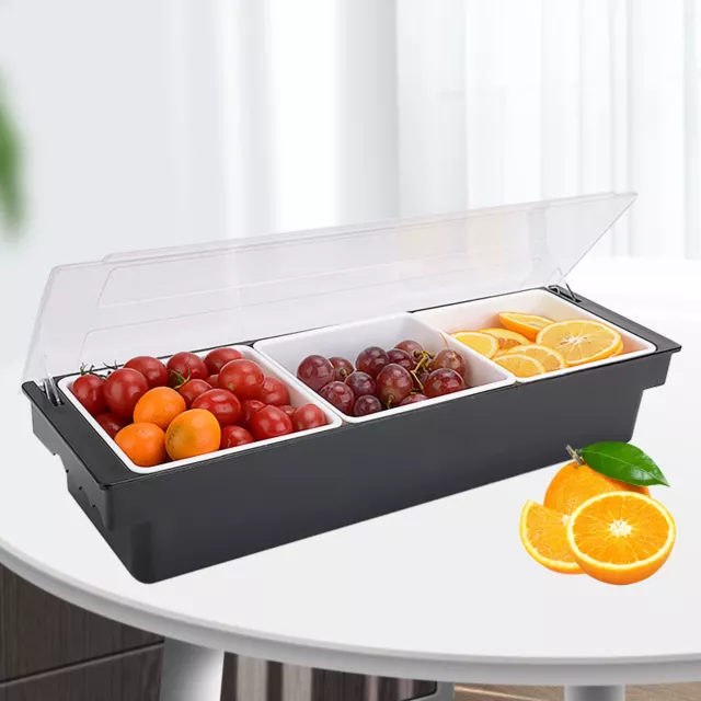 3-Tray Condiment Dispenser Compartment, Chilled Server Bar Fruit Caddy Food Box