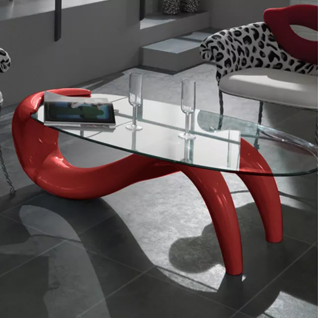 Tavolino Tomin Red Piano Vetro Trasparente Base In Resina Rosso Oresteluchetta 3