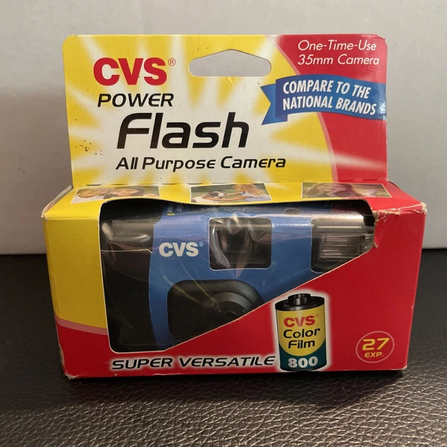 CVS POWER FLASH Blue All Purpose One Time Use Camera 35mm Process By 5/