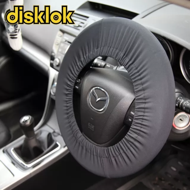 DISKLOK Car Steering Wheel Stretch Scratch Protector Black Cover - Universal Fit