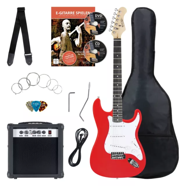 Pack Guitare Electrique Strat 3x Single Coil Set 25W Amplificateur Housse Rouge