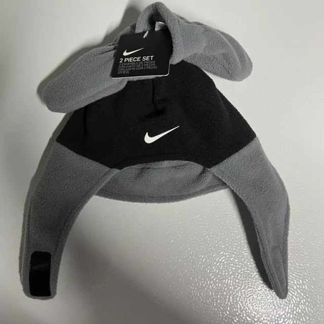 Nike Swoosh 2 Piece Trapper Hat & Mittens Fleece Set NEW WITH TAGS