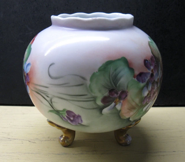 Bavaria Hand Painted 3-Footed Vase Artist Signed Floral Pattern