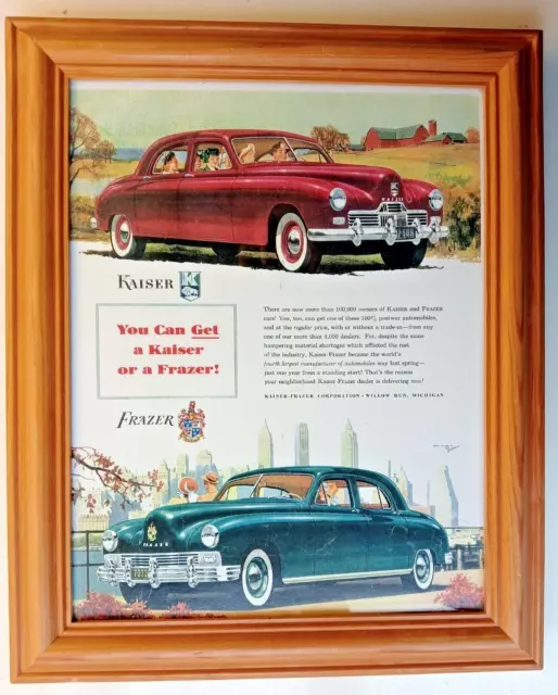 Vintage Kaiser Frazer auto car advert Framed 17 x 14 inches