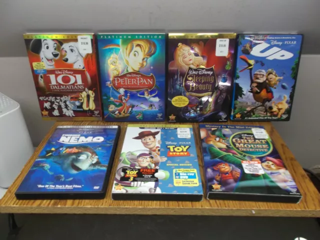 7 Dvd/Blu-Ray Lot Disney 101 Dalmations,Peter Pan,Sleeping Beauty,Toy Story Etc.