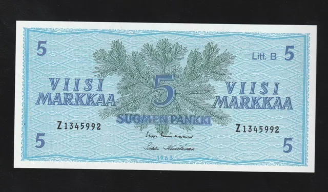 Finland, 5 Markka, 1963, P-106, UNC Banknote, Serie-Z13, Litt. B