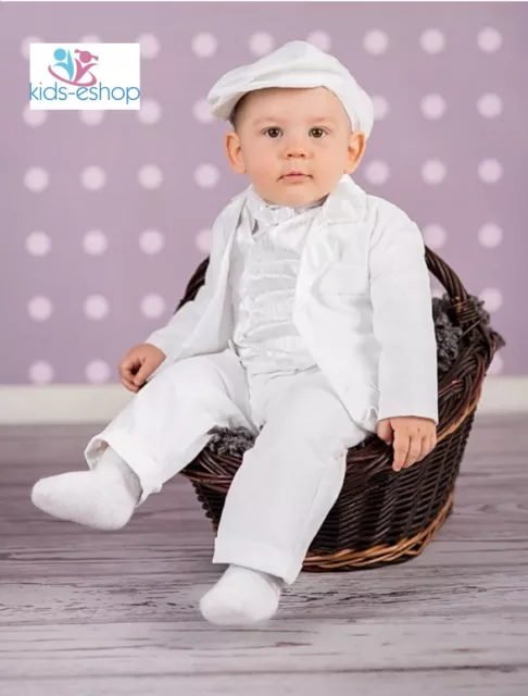 Baby Boy White Christening Smart Outfit Waistcoat Hat Formal w/ BODYSHIRT 0-18M