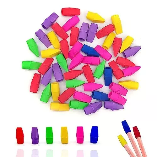 50 Pack Erasers for Pencils Pencil Cap Erasers Toppers for Kids School 5 Colors