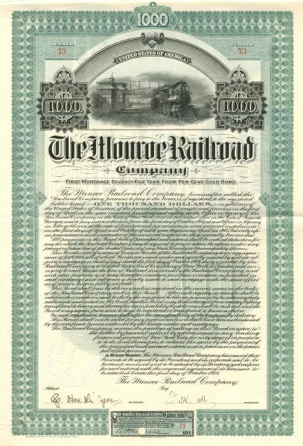 Monroe Railroad Co. - $1,000 Bond - Railroad Bonds