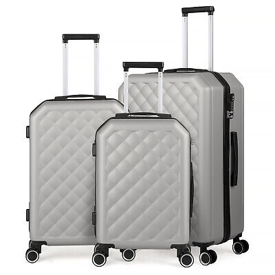 3 Piece Luggage Set Durable Hardside Nested Spinner Suitcase w/TSA Lock - Silver
