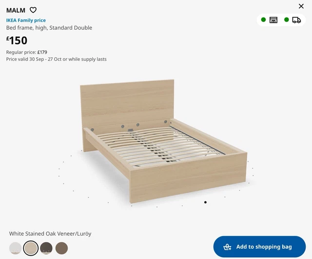 IKEA MALM DOUBLE bed frame oak vanear £45.00 PicClick UK