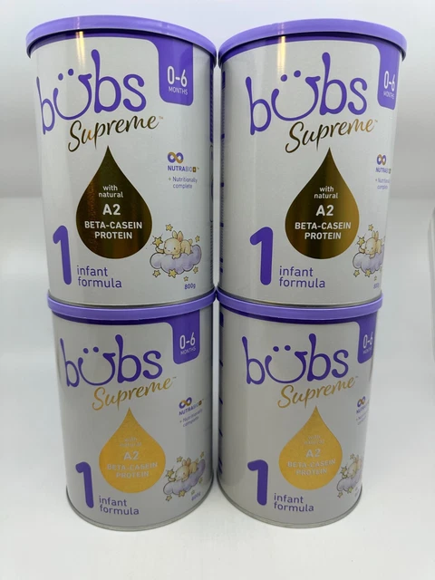 4 Cans: Bubs Supreme Stage 1 Baby Formula 0-6 Months New 800g, 22 Servings A Can