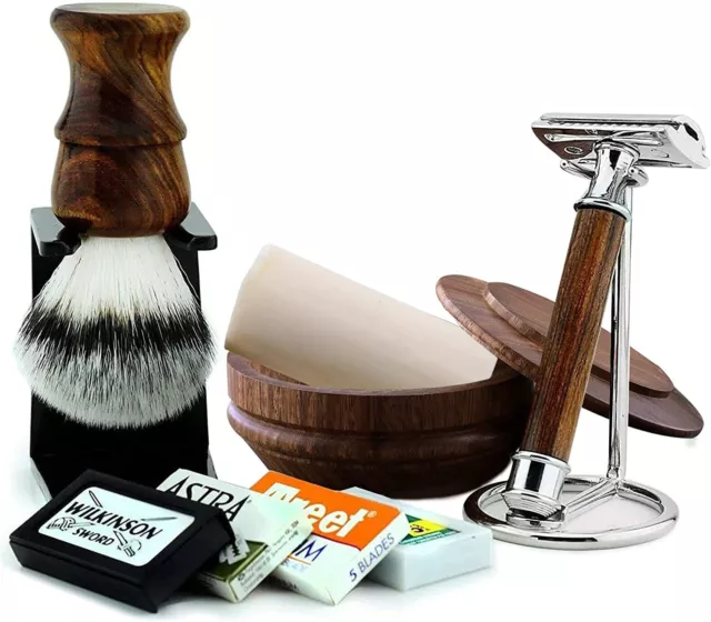 Set da barba - set da barba in legno - pennello da barba - piatto da barba - supporto da barba