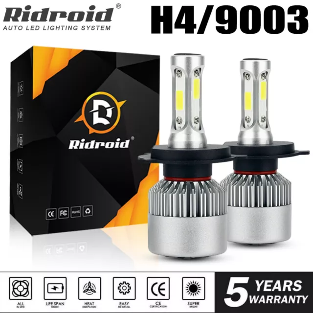 Pair H4 9003 HB2 LED Headlight Bulbs Kit High&Low Beam Super Bright 6000K White