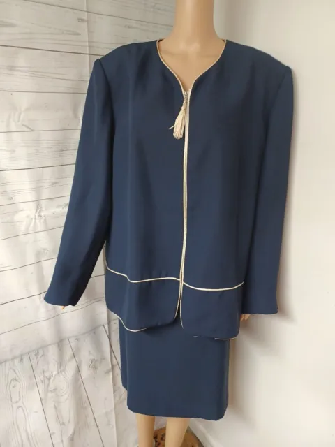Suitsme Suit Set Zip Up Jacket Blazer Skirt Navyblue Tassel 24W