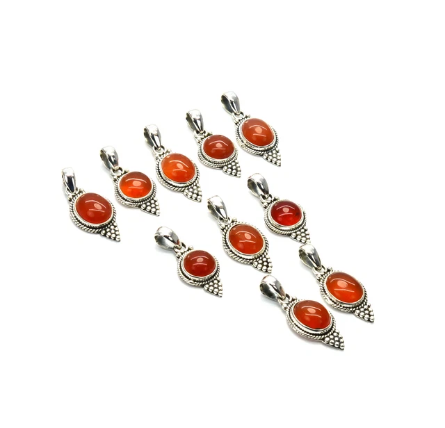 WHOLESALE 10PC 925 SOLID STERLING SILVER RED CARNELIAN PENDANT LOT u907