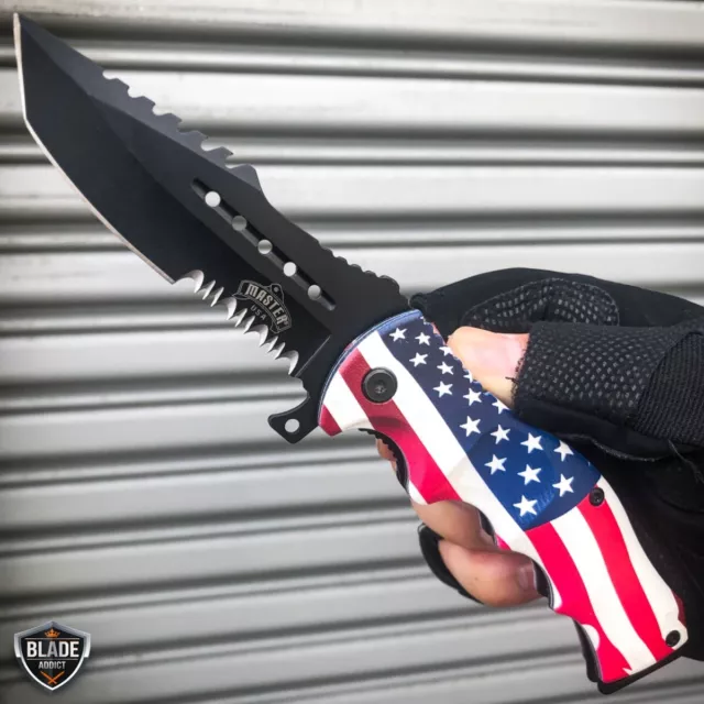 8.5" CSGO Tactical USA American FLAG Spring Open Assisted Folding Pocket Knife