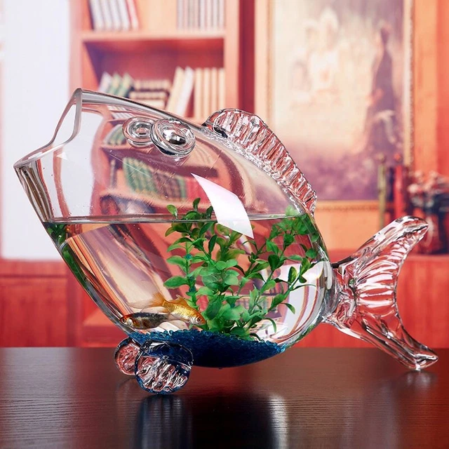 Transparent Glass Fish-shaped Fish Tank Figurine Clear Ornaments Bowl HomeCraft