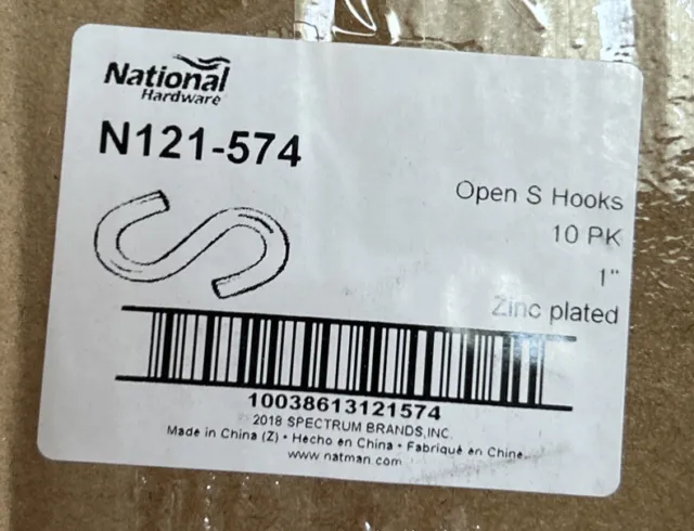 National 1 In. Zinc Plated Heavy Open S Hook (6 Ct.) N121-574 —Pack of 10 3