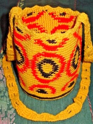 South American Tribally Hand Woven Wayuu Yellow Mochila Small Bag, Colombia