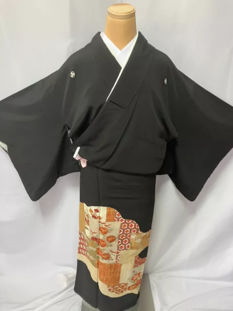 K017 Japanese Vintage Kimono Tomesode/Family crest/Height 151cm