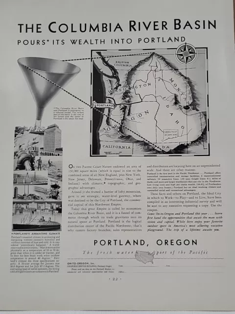 1931 Portland Oregon Columbia River Basin Fortune Mag Print Ad On-To-Oregon Inc.