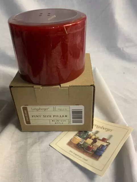 Longaberger Pint Size Pillar CANDLE~McIntosh Apple Scent,Red,Fall, Christmas~NIB