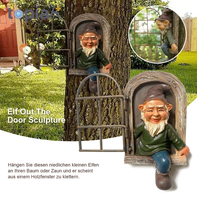 Elf aus der Tür Baum Hugger Rasen Kunst im Freien Harz Garten Dekor Skulptur