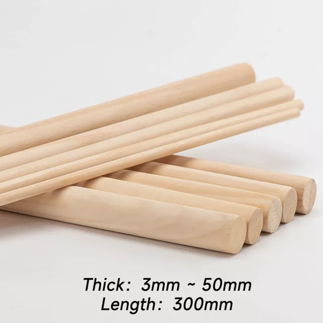 Wooden Dowels Wood Craft Sticks 3mm to 50mm Thick 30cm Length Hardwood Cake Pins