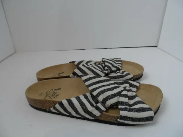 Women's Hello Soho Black and White Striped Sandals Size XL - VGC