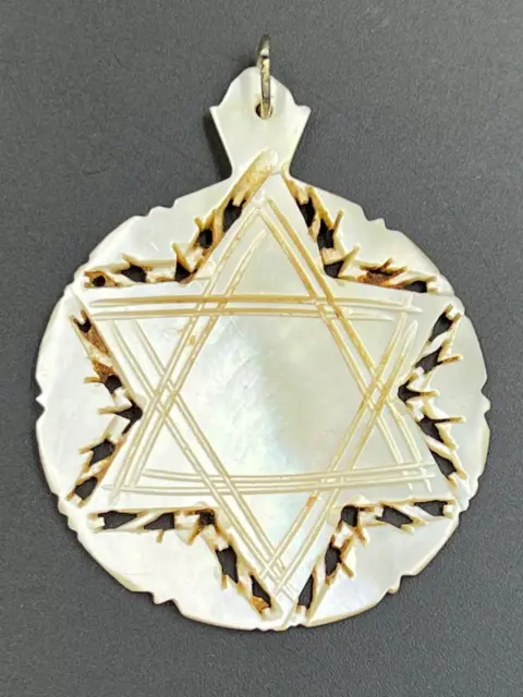 Antique Victorian Hand Carved Pendant Mother of Pearl Star of David