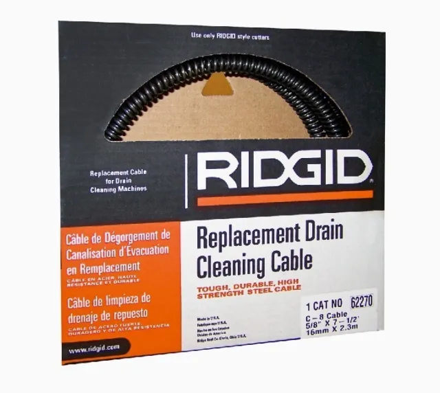 Ridgid. P/N: 62270. C-8 Steel Sectional Drain Cleaning Cable. 5/8" Dia. X 7 1/2'