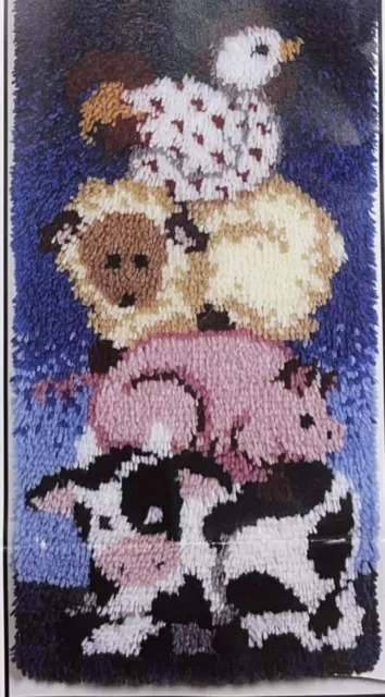 WonderArt By Caron Latch Hook Kit Stacked Farm Friends 16"×32" Started Cow Pig